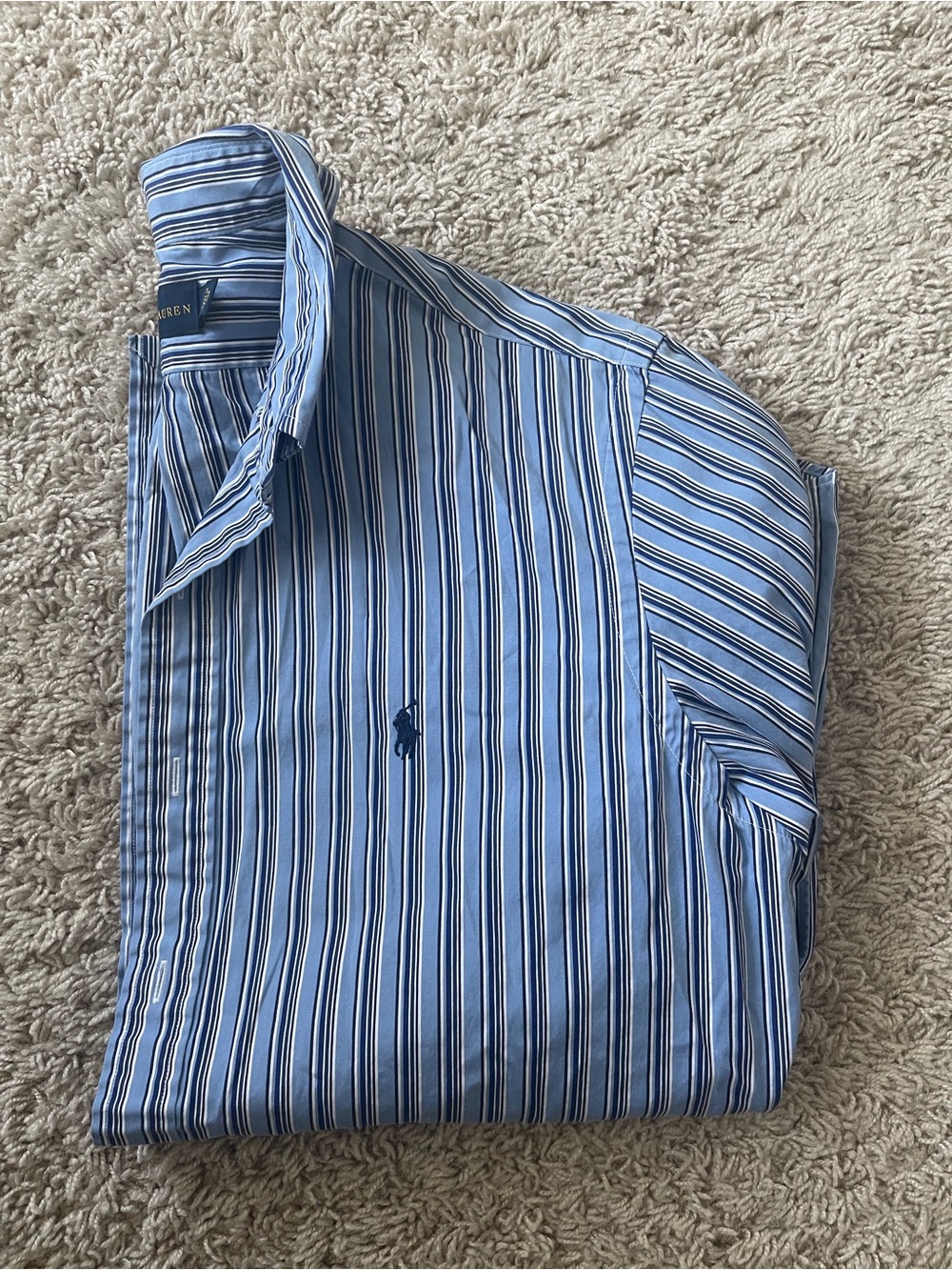 Ralph Lauren Striped Button Down Shirt in Blue & White Like New